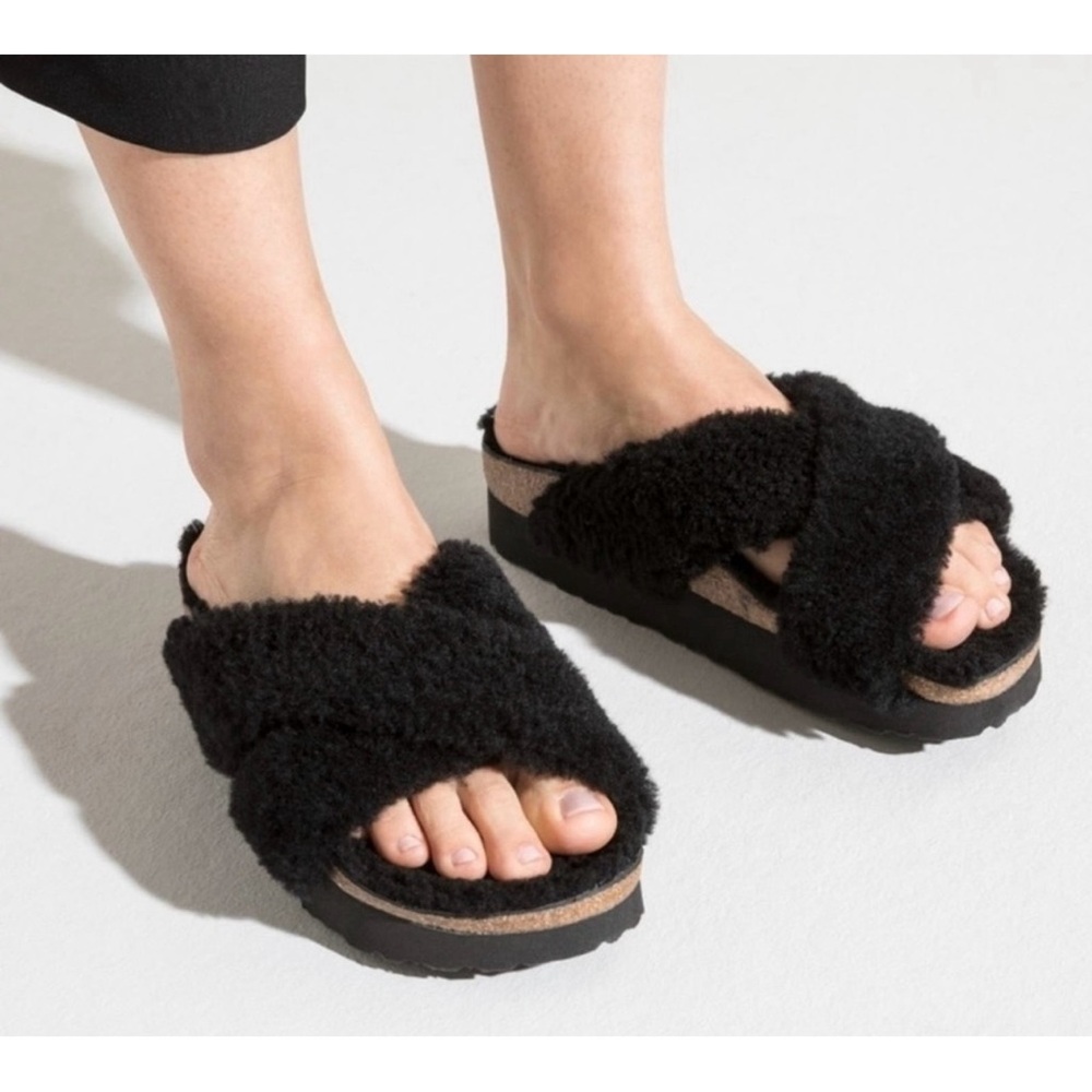 PAPILLIO Daytona Shearling BIRKENSTOCK platform slide sandal NEW Size 36 Black